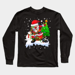 Santa Christmas Lights Dabbing Through The Snow Dabbing Santa Snowman Xmas Long Sleeve T-Shirt